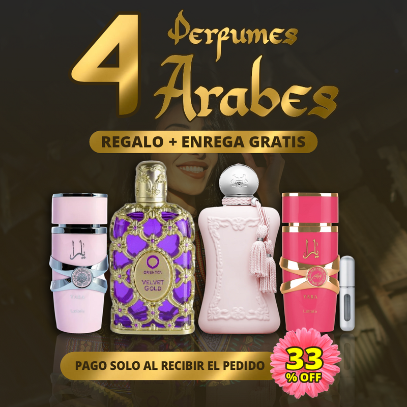 PROMOCION 4 Perfumes ÁRABES DAMA 33% OFF + Regalo PORTA PERFUMES