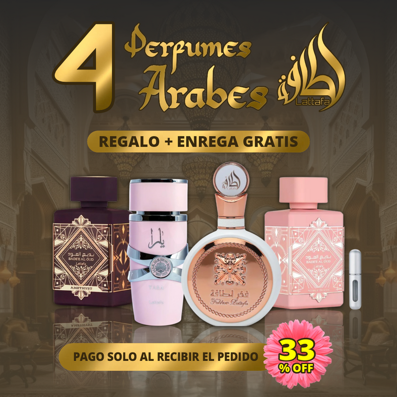 🐫 Lattafa Árabes 4 Perfumes DAMA (100ml) - 33% OFF + Regalo PORTA PERFUMES